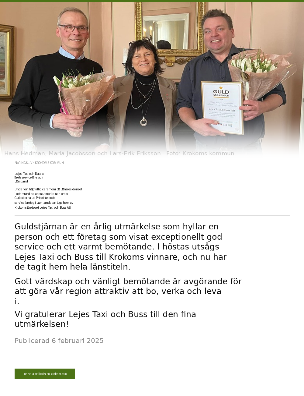 Krokoms Tidning – artikel om Lejes Taxi & Buss
